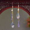 Long Drop Earrings with Floral Charm and Faux Pearl