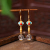 Enamel and Natural Crystal Drop Earrings, Chinese Style