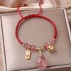 Strawberry Quartz Braided Red String Bracelet with Charm