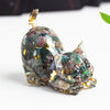 Resin Cat Figurine with Crystal Gravel, Desk Decor