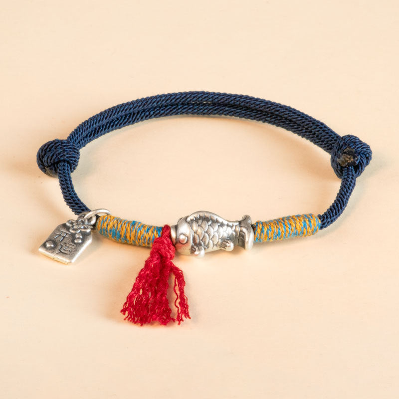 Koi Fish Red String Bracelet with Silver Charm
