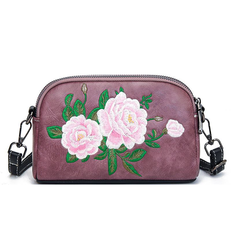 Floral Embroidered Mini Crossbody Bag, Soft Shoulder Purse