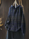 Women's Cotton Knit Hoodie, Retro Geometric Print Pullover