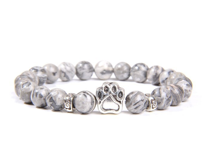 Paw Print Charm Bracelet with 8mm Stone Beads