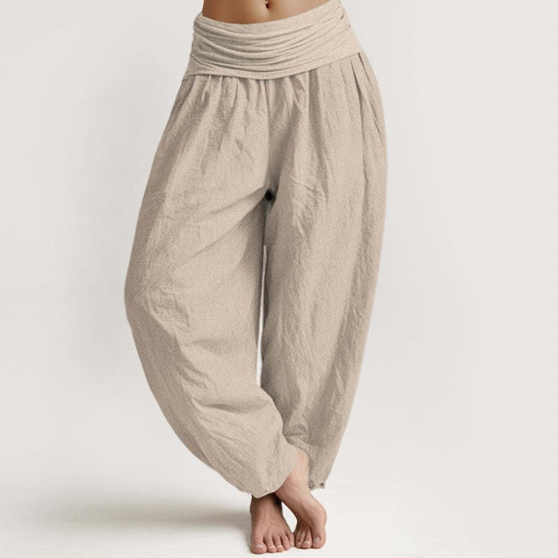 Women's Cotton Harem Pants with Fold-Over Waistband