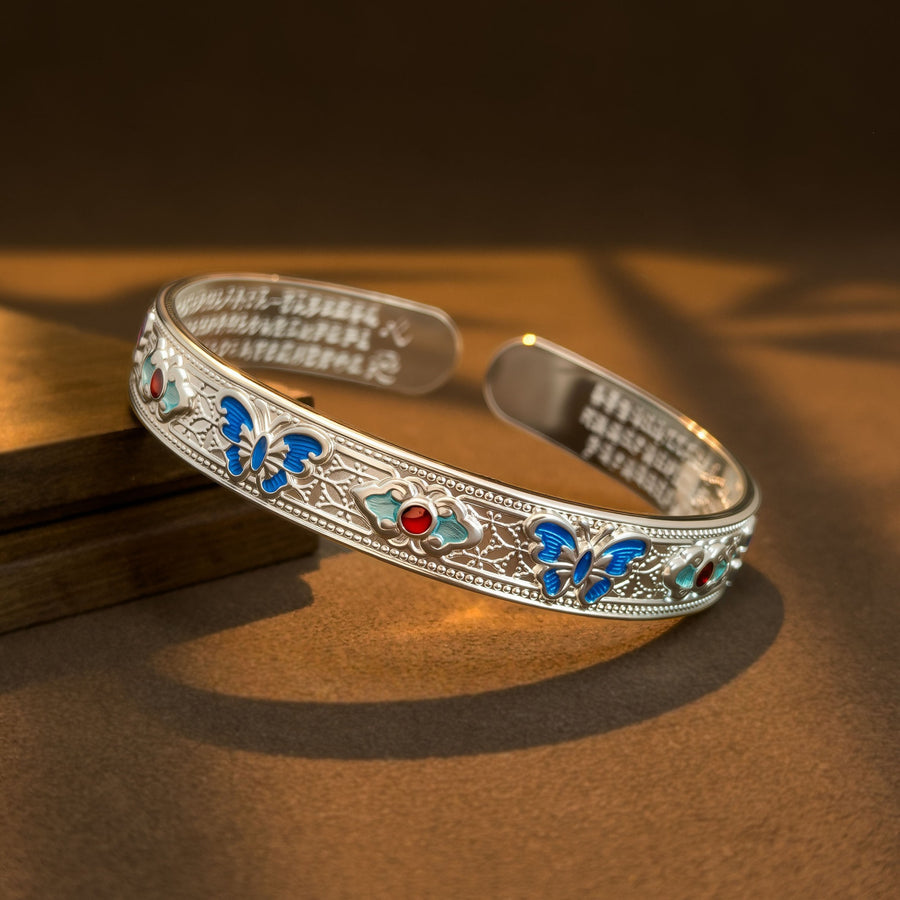 Copper Enamel Butterfly Bangle with Heart Sutra