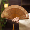 Mini Hollow Carved Bamboo Folding Fan with Tassel
