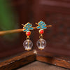 Enamel and Natural Crystal Drop Earrings, Chinese Style