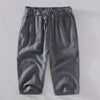 Men's Solid Color Ramie Linen Drawstring Cropped Pants With Pockets