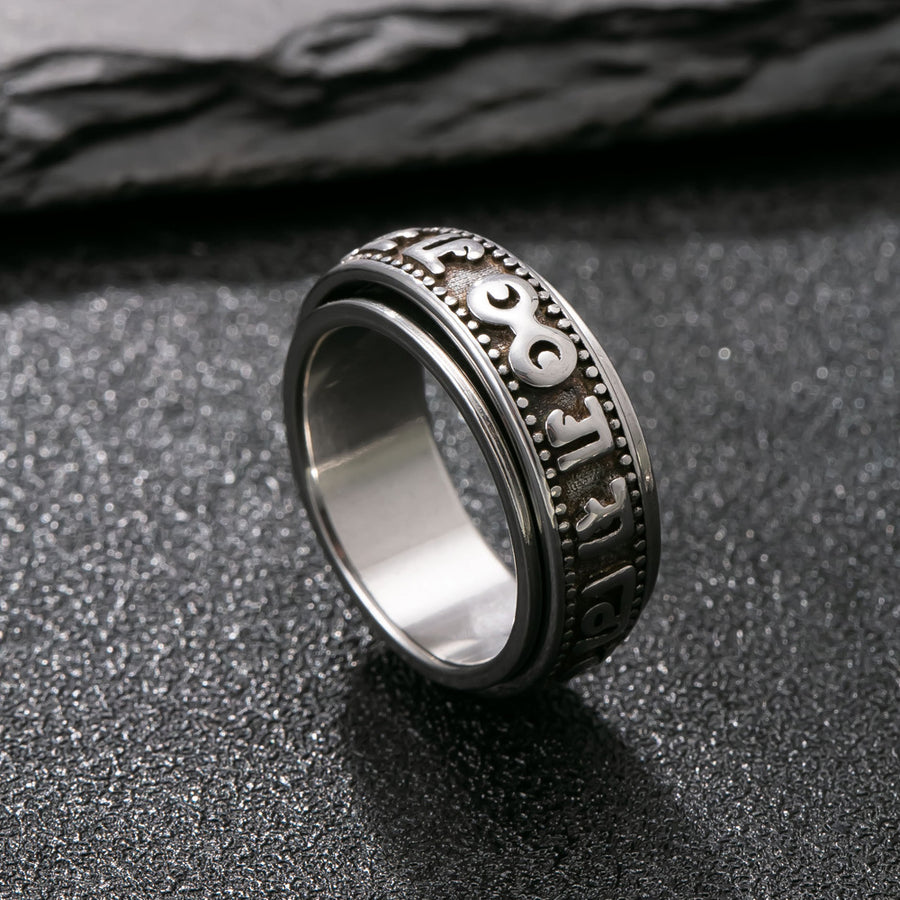 Rotatable Stainless Steel Ring with Carved Motifs