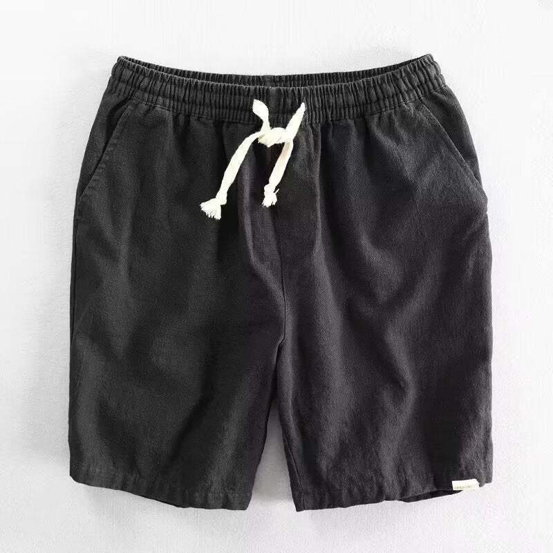 Men's Linen Shorts Drawstring Elastic Waist Pockets