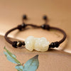 White Jade Pixiu Bracelet with Cord and Beads