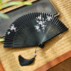 Chinese Style Bamboo Folding Fan with Silk Leaf and Tassel