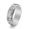 Spinning Yin Yang Ring with Nine-Word Mantra, Stainless Steel