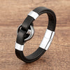 Stone Ring Leather Bracelet with Magnetic Clasp