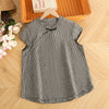 Women's Summer Cotton Linen Plaid Shirt Short Sleeve Frog Button Top