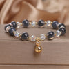 Agate Bead Charm Bracelet with Gold Tone Pendant