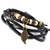Handmade Faux Leather Wrap Bracelet Set with Leaf Charm