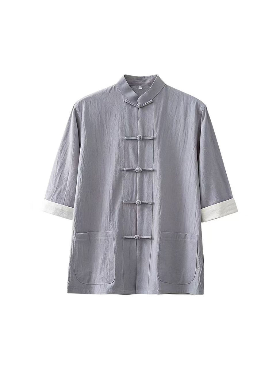 Men's Tang Suit Half Sleeve Shirt Cotton Linen Top