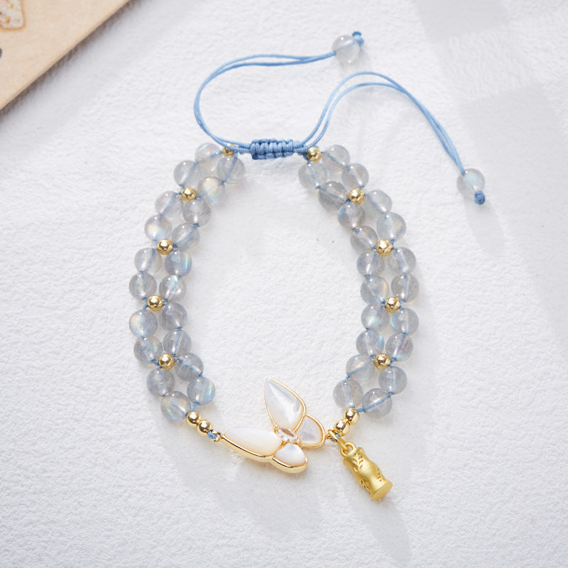 Handmade Butterfly Charm Bracelet with Aquamarine, Amethyst or Moonstone