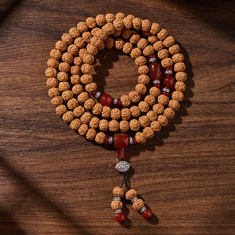 Bodhi Seed Mala Necklace with Dzi Bead Accents