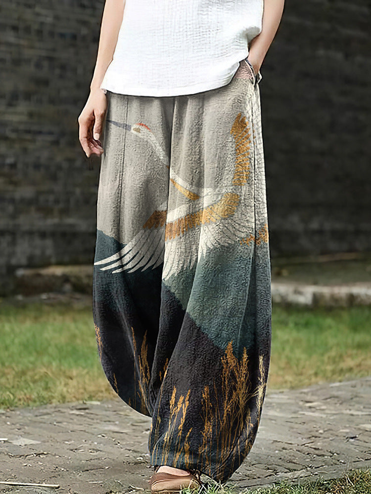 Women's Wide Leg Pants With Pockets, Printed Harem Trousers