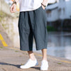 Men's Linen Pleated Pants Summer Drawstring Cropped Trousers
