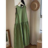 Green Striped Sleeveless Cotton Dress
