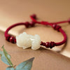 White Jade Pixiu Bracelet, Red or Brown Cord