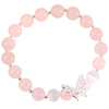 A wrist wearing a pink beaded bracelet with a silver butterfly charm