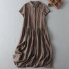 Striped Linen Dress with Short Sleeves and Buttons