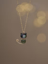 Cat Pendant Necklace Pearl Hetian Jade Shell Gold Tone