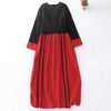 Color Block Lace-Up Design Women's Long Sleeve Midi Dress