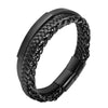 Woven Leather and Steel Chain Bracelet