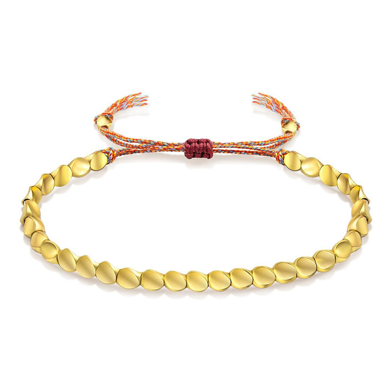 Copper Bead Braided Cord Bracelet, Geometric Adjustable Wristband