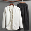Men's Fleece Lined Tang Suit Set, Traditional Mandarin Collar Top and Pants