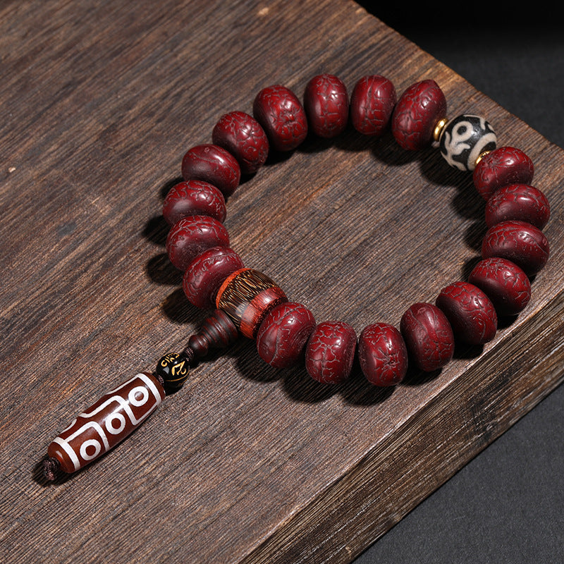 Bodhi Seed Dzi Bead Bracelet with Lion Charm