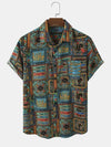 Men's Short Sleeve Button-Up Shirt with Vintage Animal Print