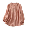 Cotton Linen Button Up Shirt, Relaxed Fit Three Quarter Sleeve