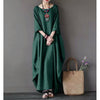 Cotton Linen Maxi Dress Long Sleeve Solid Color