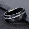 Black Tungsten Ring with Hammered Texture and Meteorite Inlay