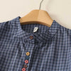 Women's Short Sleeve Shirts Plaid Mandarin Collar Button-Up Top