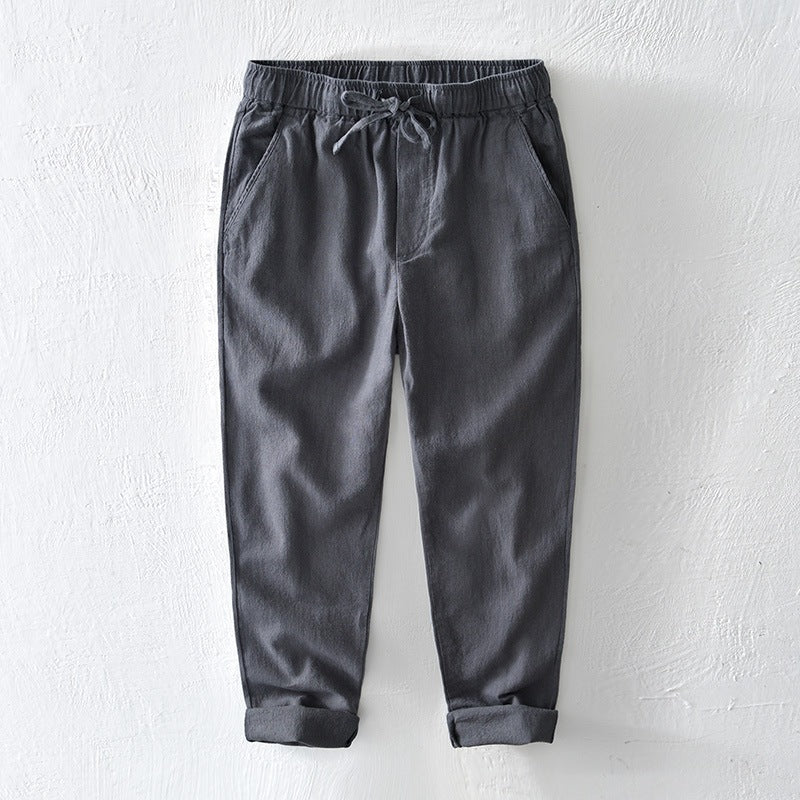 Men's Casual Linen Pants with Drawstring Waist and Pockets