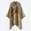 Koi Fish Pattern Poncho Shawl, Warm Faux Cashmere Wrap