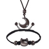 Silver Sheen Obsidian Cat Bracelet and Necklace Set