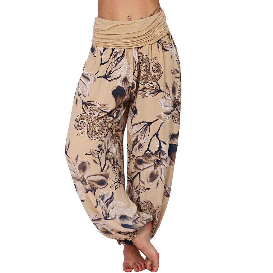 Flower Leaves Pattern Loose Harem Trousers Women's Yoga Pants