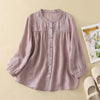Cotton Linen Button Up Shirt, Relaxed Fit Three Quarter Sleeve