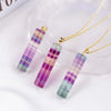 Natural Fluorite Cylindrical Pendant Necklace with Gold Chain