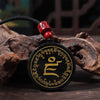 Black Obsidian Pendant Necklace with Buddhist Mantras and Symbols
