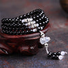 Black Agate White Chalcedony 108 Bead Bracelet with Gourd Charm